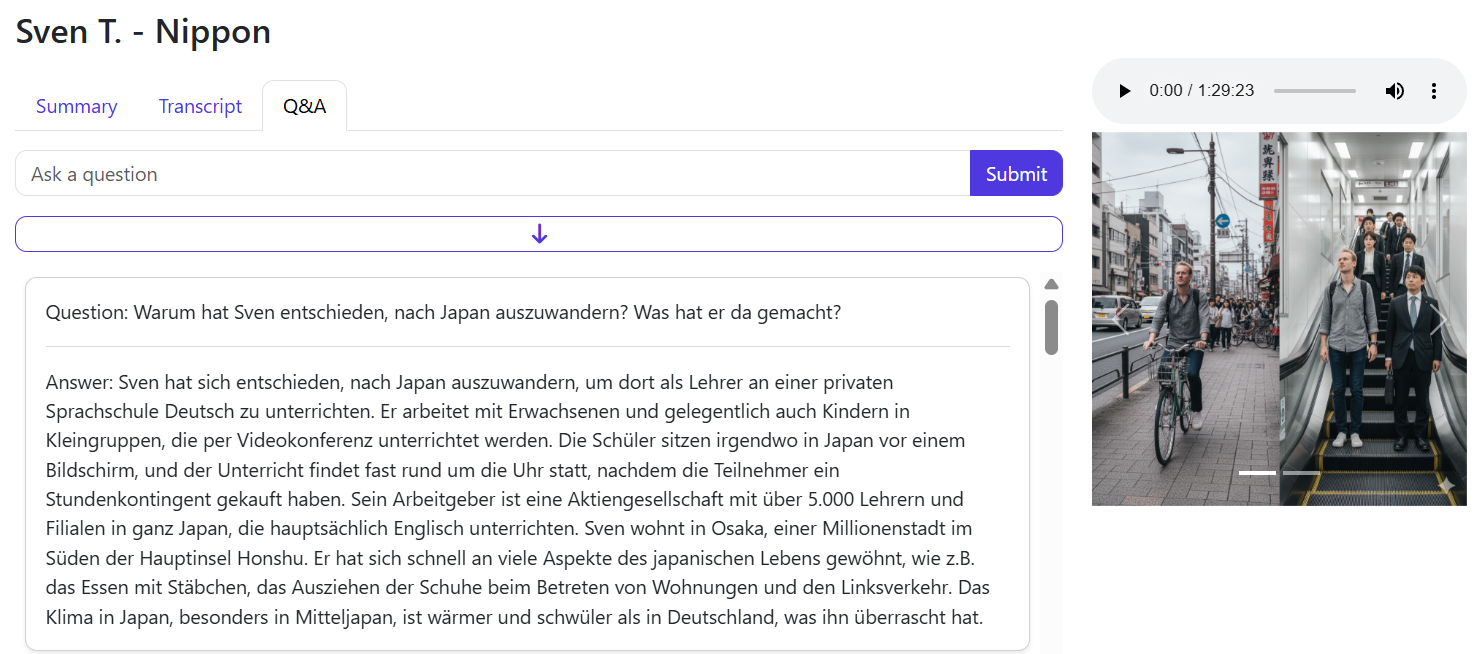 Screenshot von der Applikation Sams Echoes
